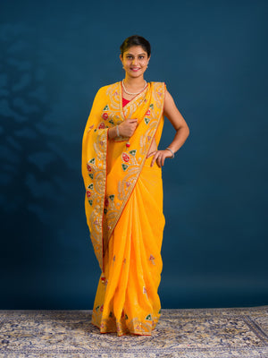 By Jaipuri Saree With Haldi Wear