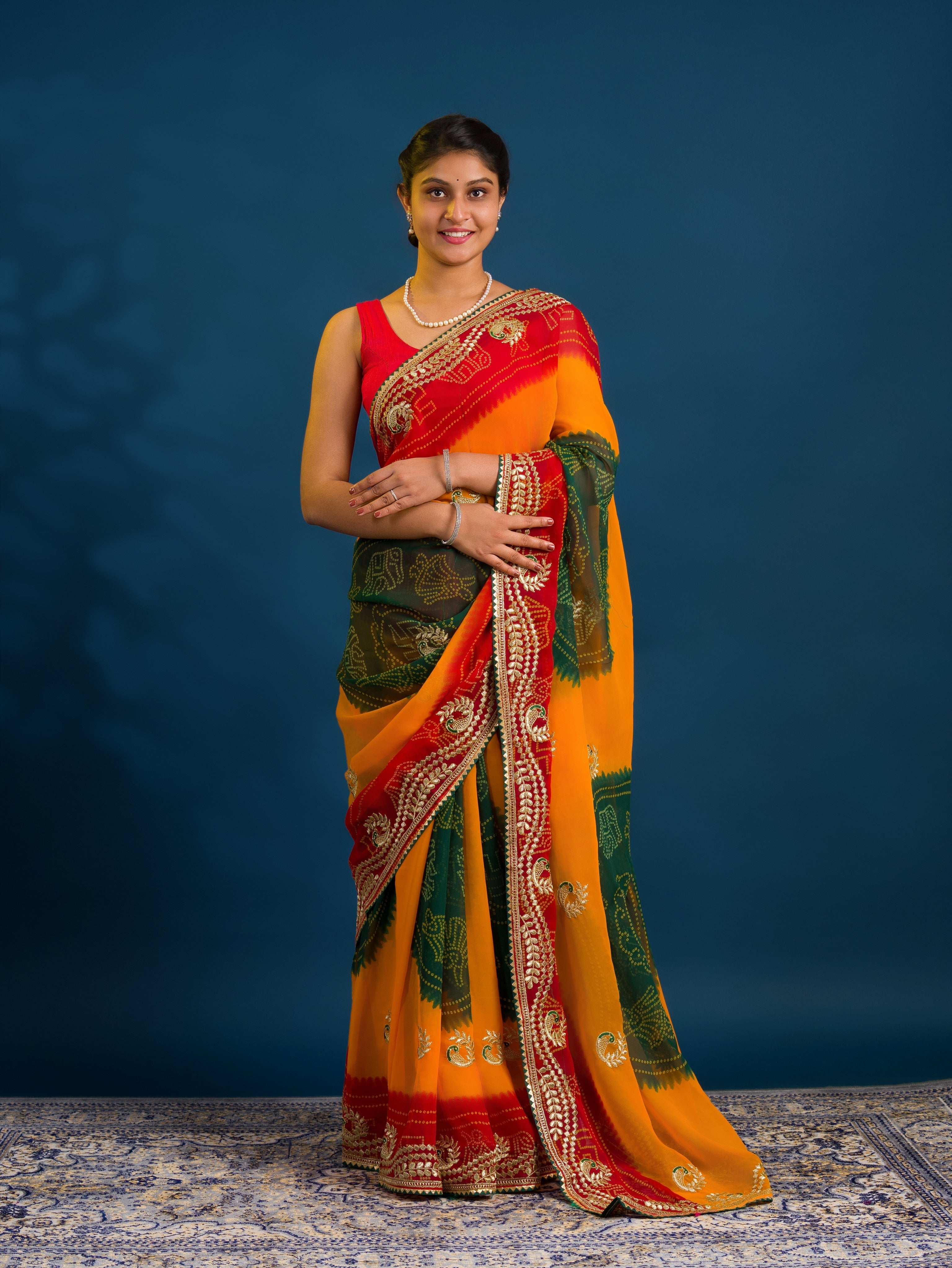 By Bandhani Saree With Embroidery Work