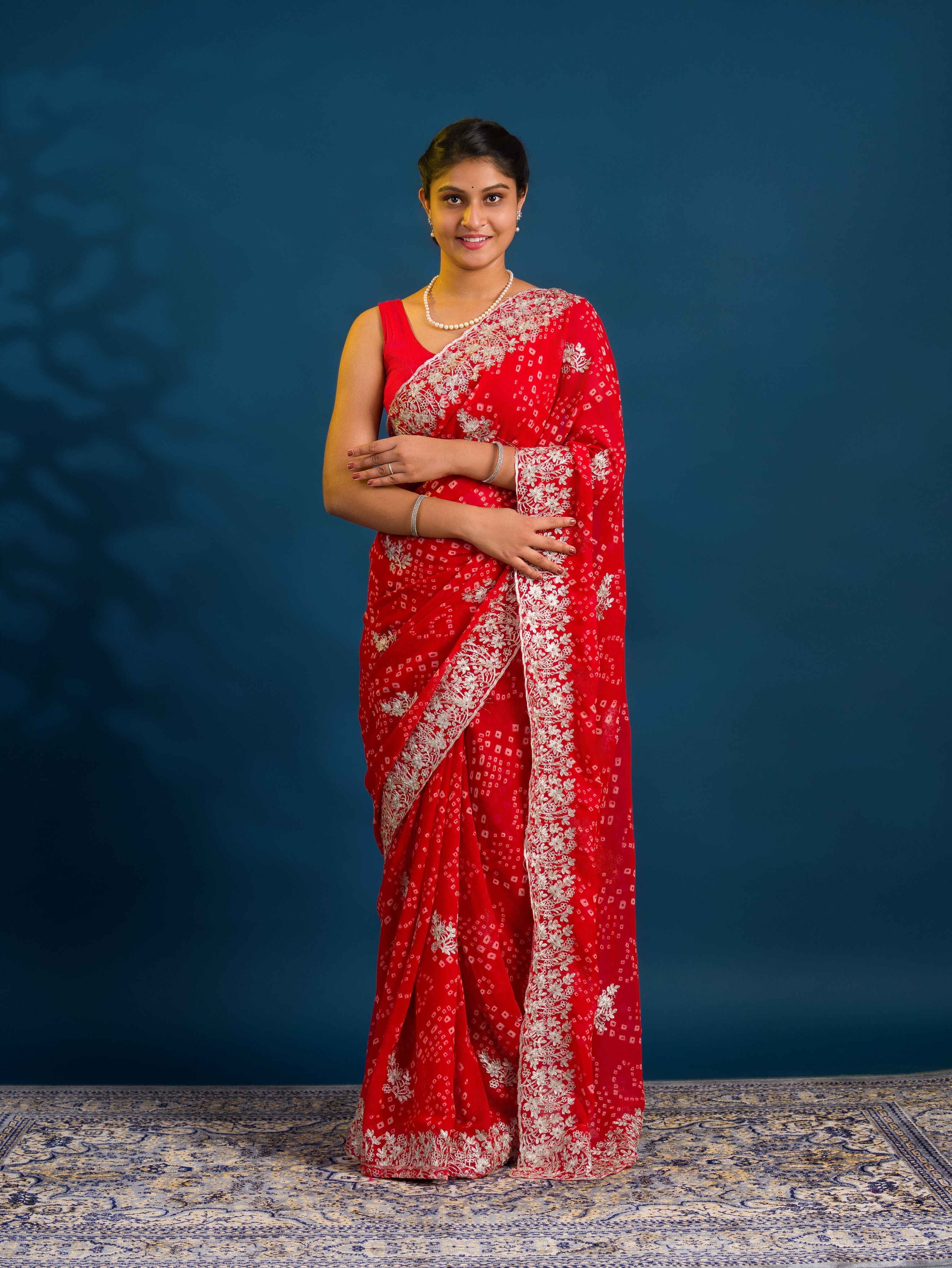 By Bandhani Saree With Elegant Peturn Work