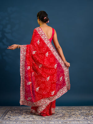 By Bandhani Saree With Elegant Peturn Work