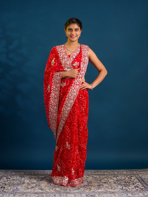 By Bandhani Saree With Elegant Peturn Work