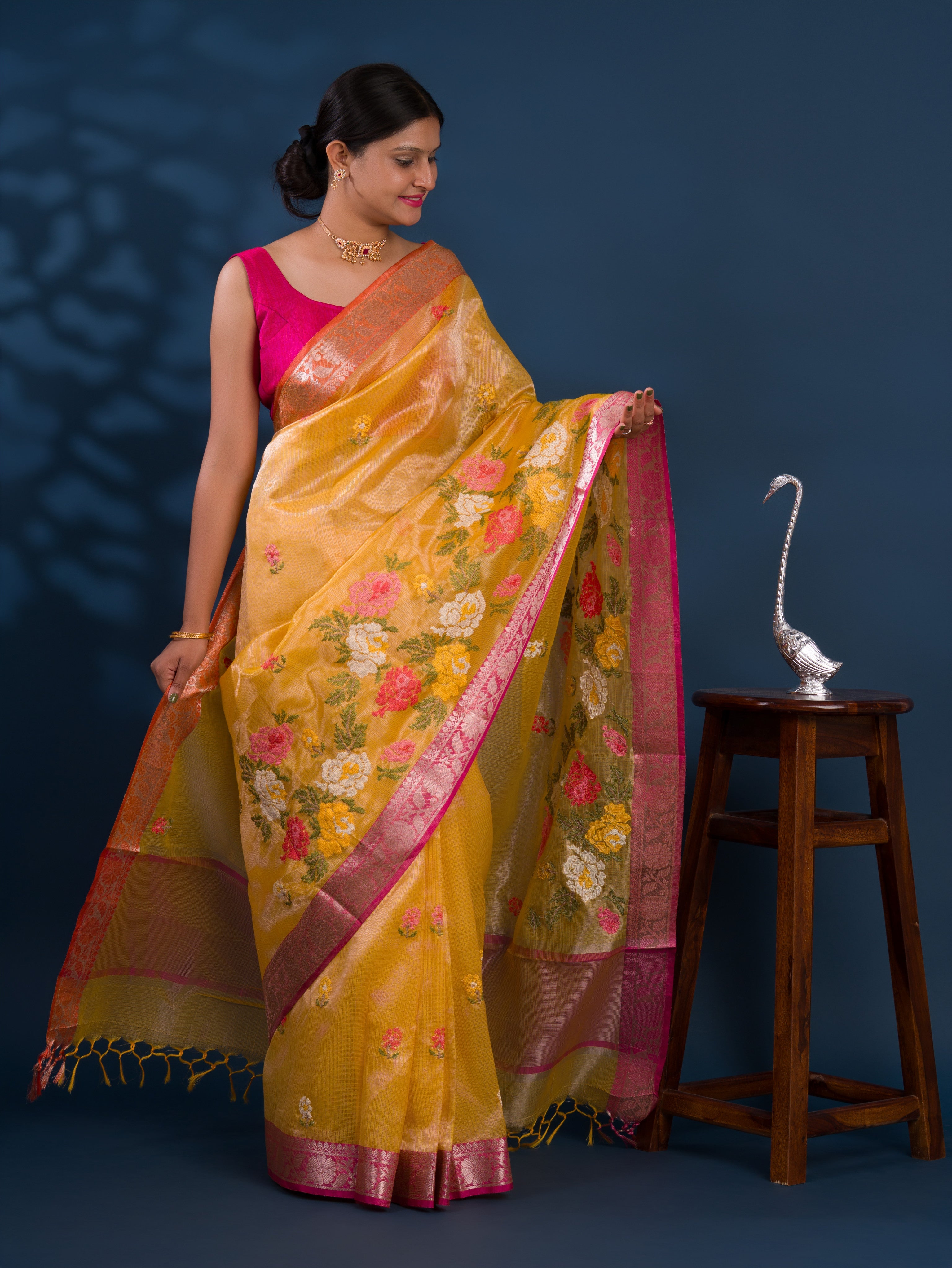 banarasi style saree with Crosia Work With Hand Embroidery