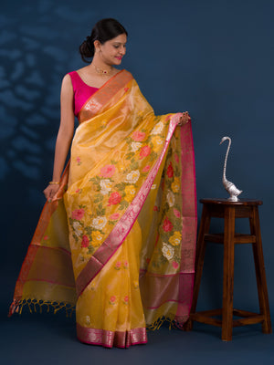 banarasi style saree with Crosia Work With Hand Embroidery
