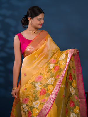 banarasi style saree with Crosia Work With Hand Embroidery