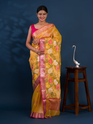 banarasi style saree with Crosia Work With Hand Embroidery