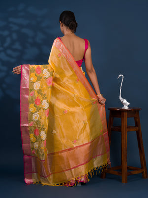 banarasi style saree with Crosia Work With Hand Embroidery