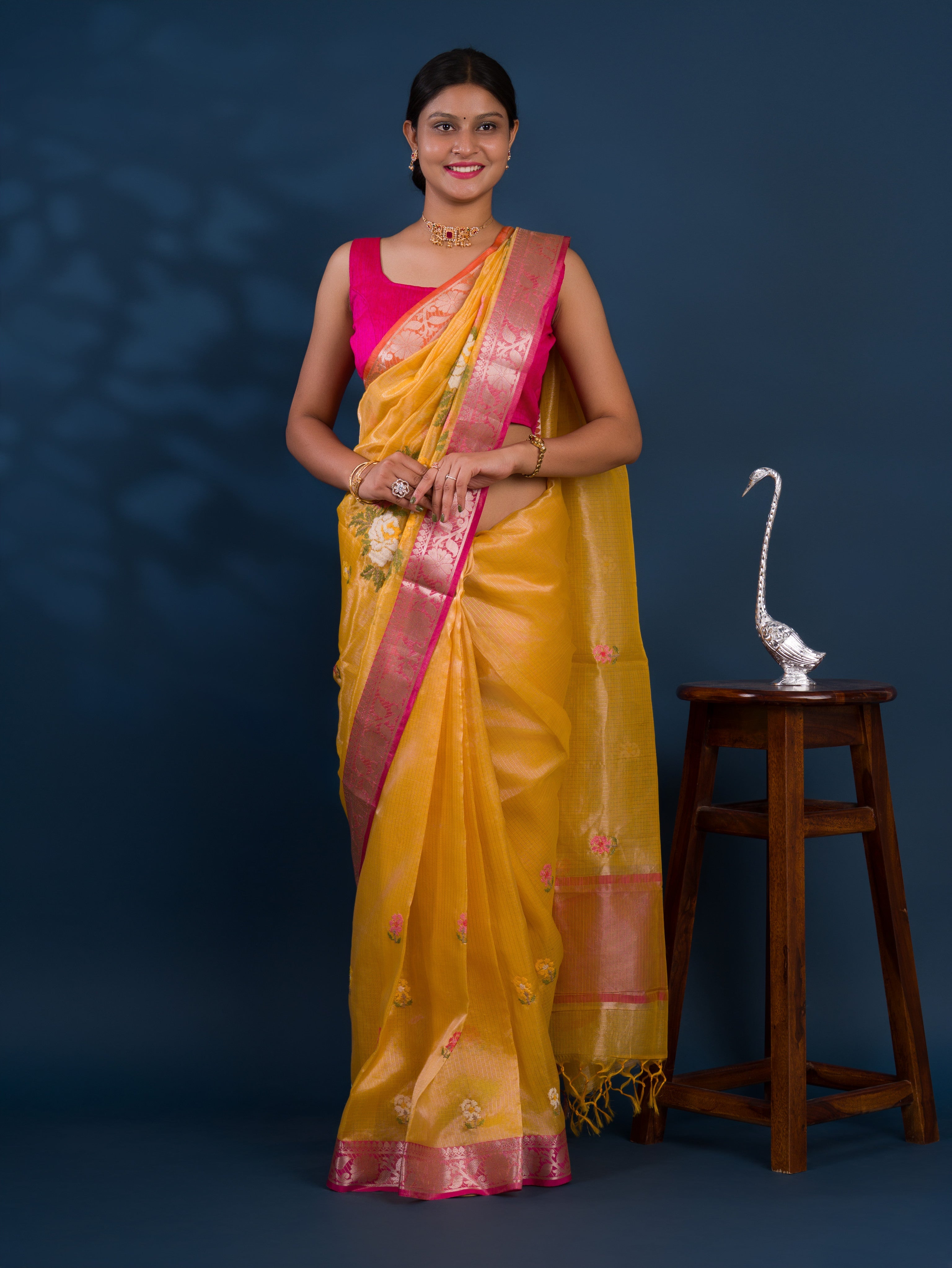 banarasi style saree with Crosia Work With Hand Embroidery