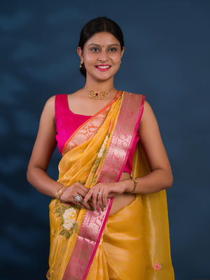banarasi style saree with Crosia Work With Hand Embroidery