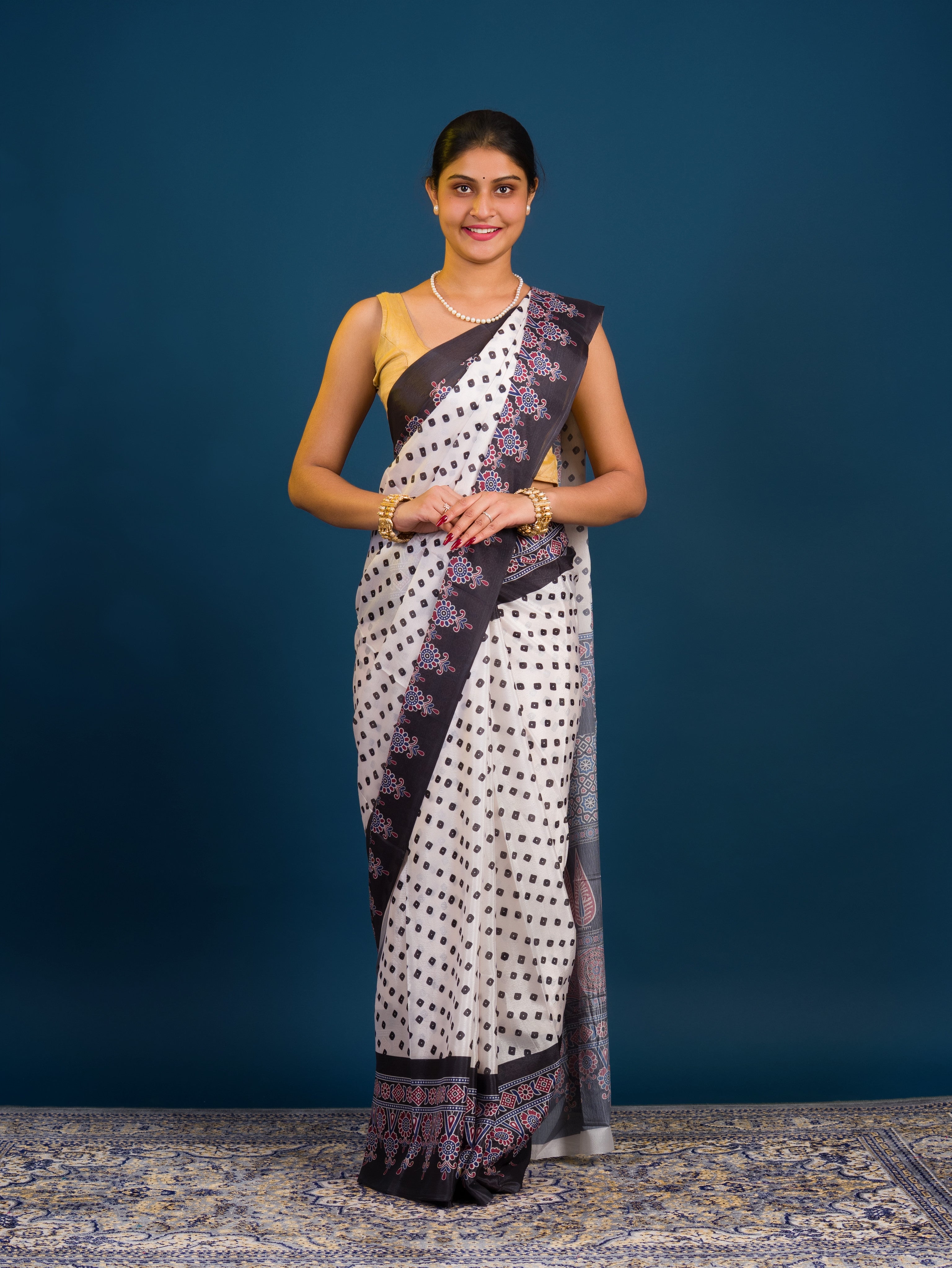 Tanmira New Latest Creap Silk Bandhani with Ajrakh Style With Office Wear Saree ASH