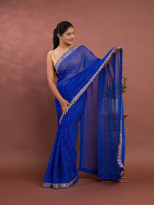By New Spiceal Chiffon Leheriya Style With Embroidery Border Work Saree