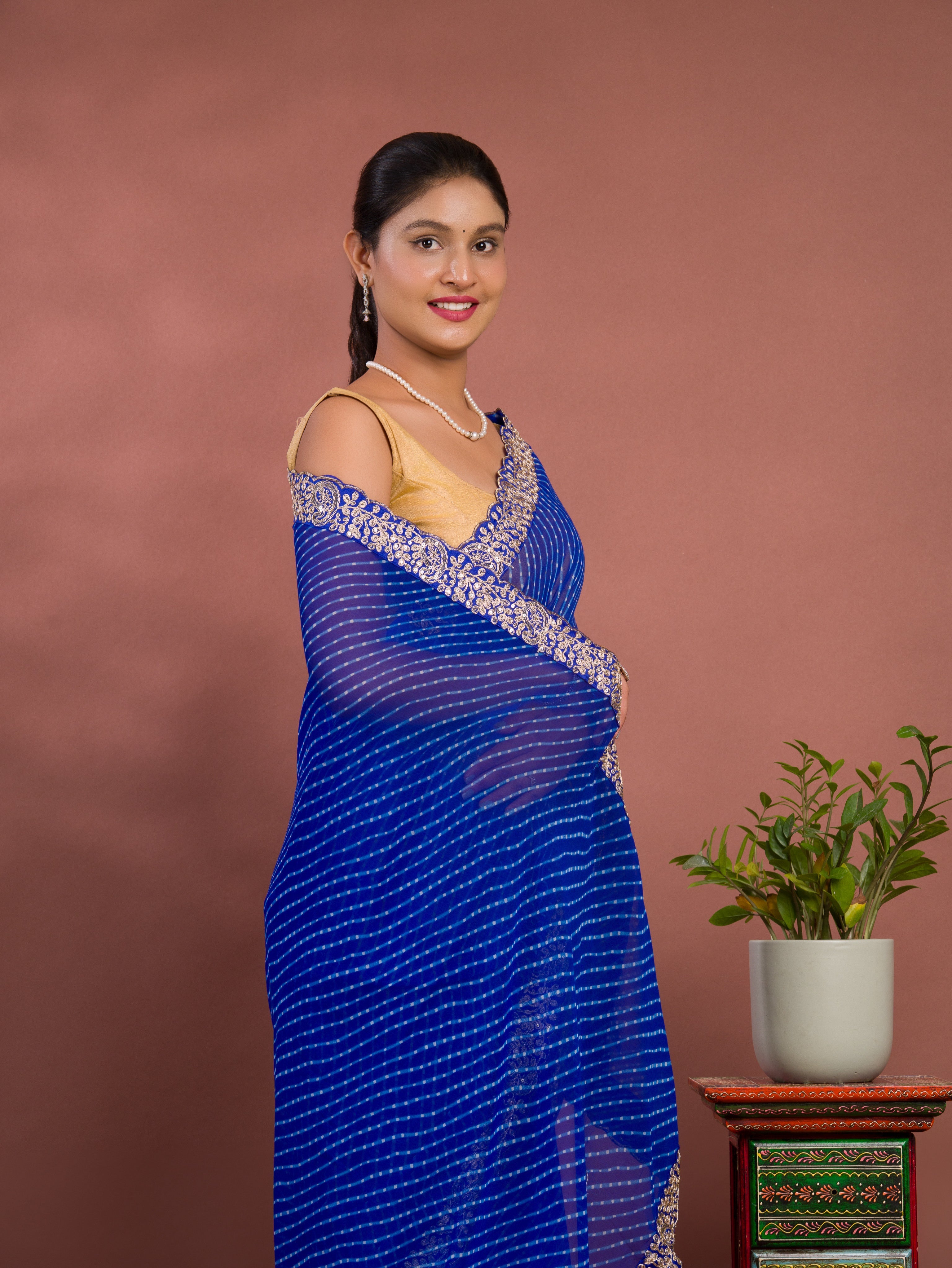 By New Spiceal Chiffon Leheriya Style With Embroidery Border Work Saree