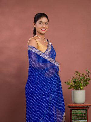 By New Spiceal Chiffon Leheriya Style With Embroidery Border Work Saree