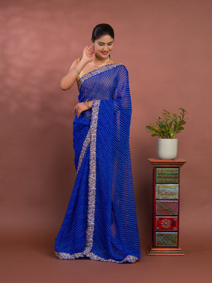 By New Spiceal Chiffon Leheriya Style With Embroidery Border Work Saree