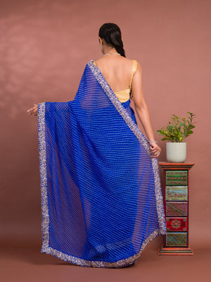 By New Spiceal Chiffon Leheriya Style With Embroidery Border Work Saree