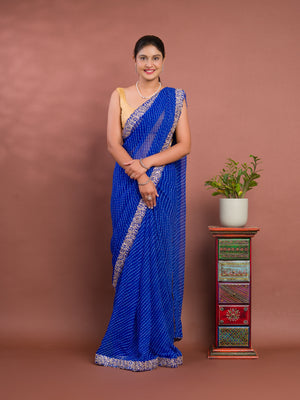 By New Spiceal Chiffon Leheriya Style With Embroidery Border Work Saree