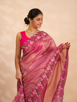 By New beautiful tissue silk Bollywood Style with Kashida work saree