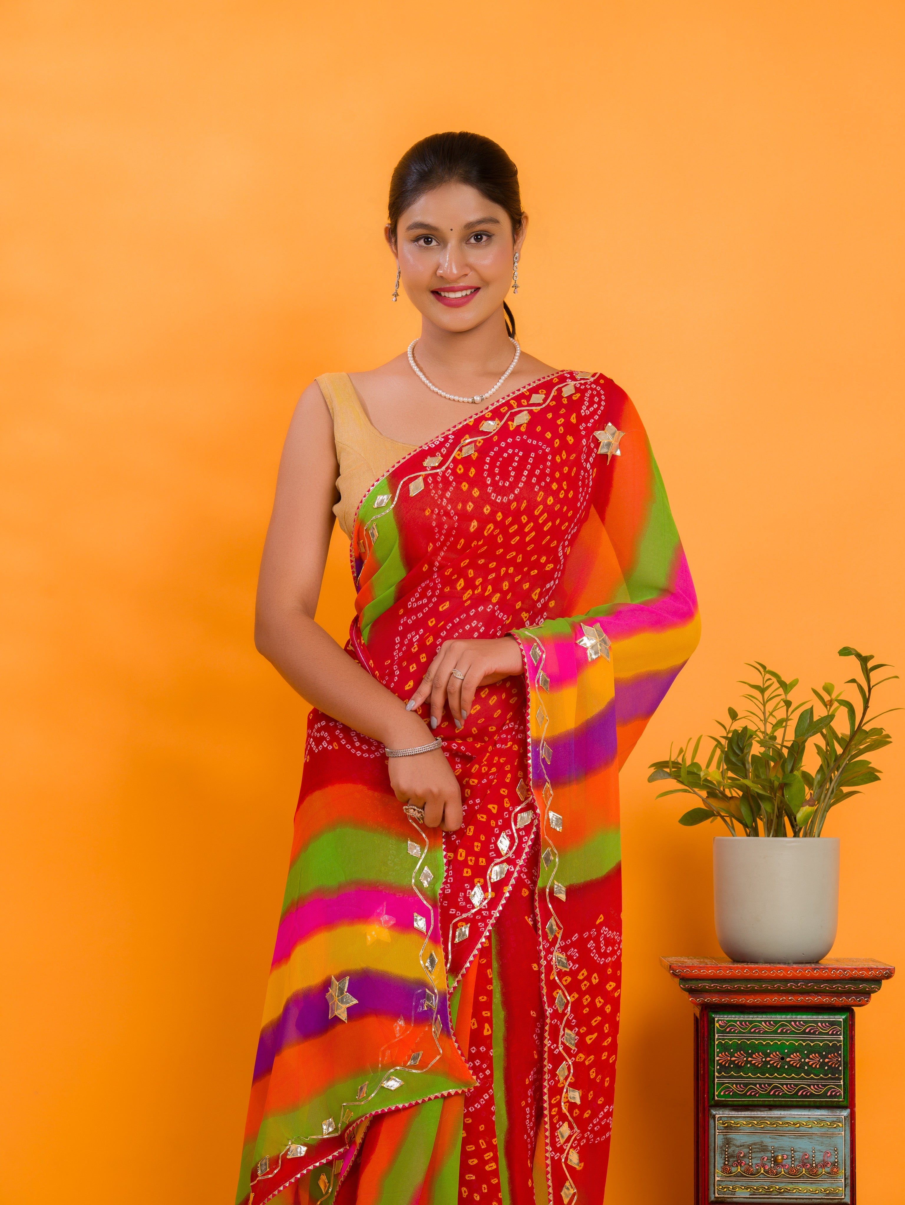 Tanmira New Latest Chiffon Leheriya Style With Gotapatti Work Saree MHS