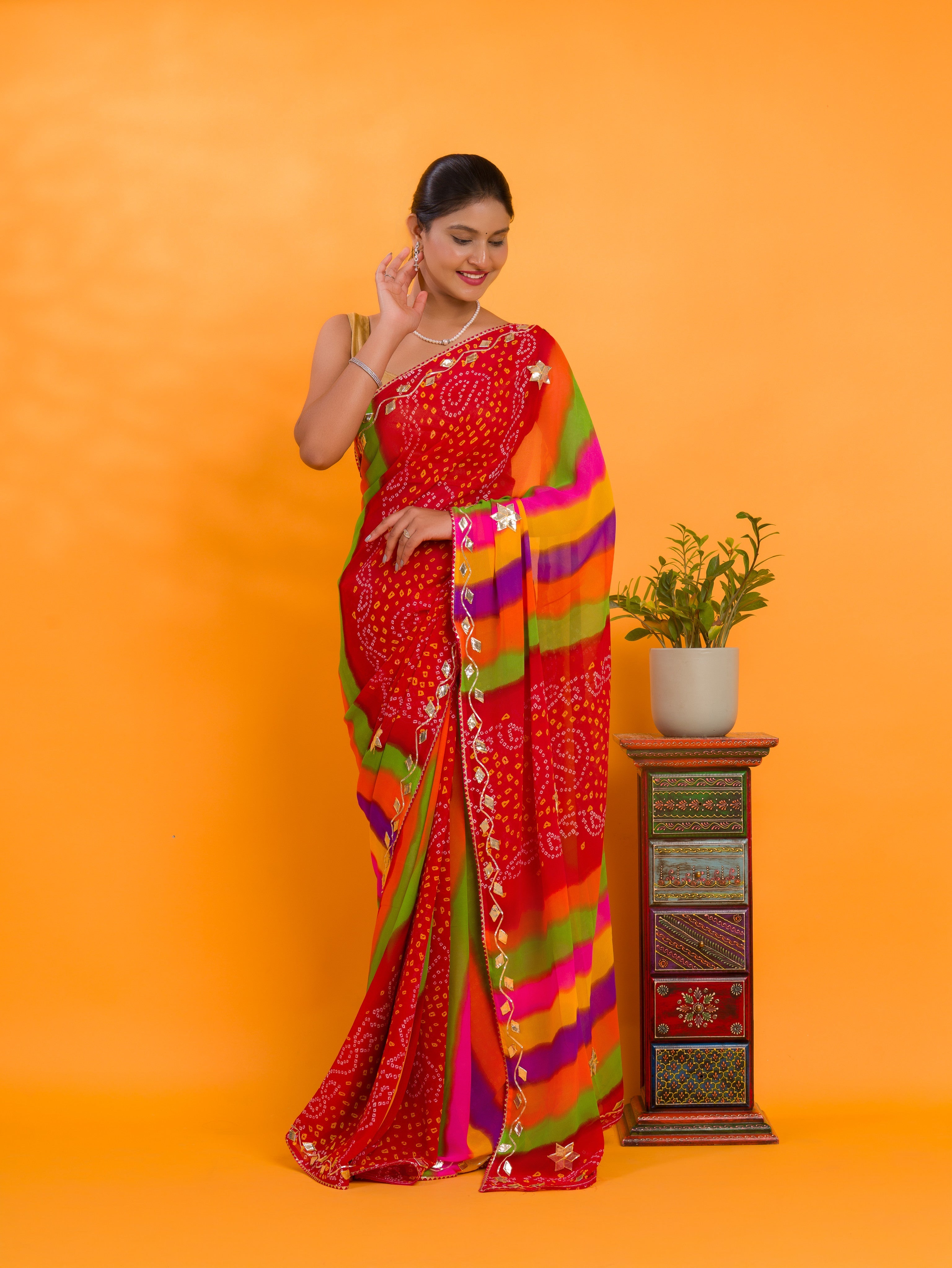 Tanmira New Latest Chiffon Leheriya Style With Gotapatti Work Saree MHS