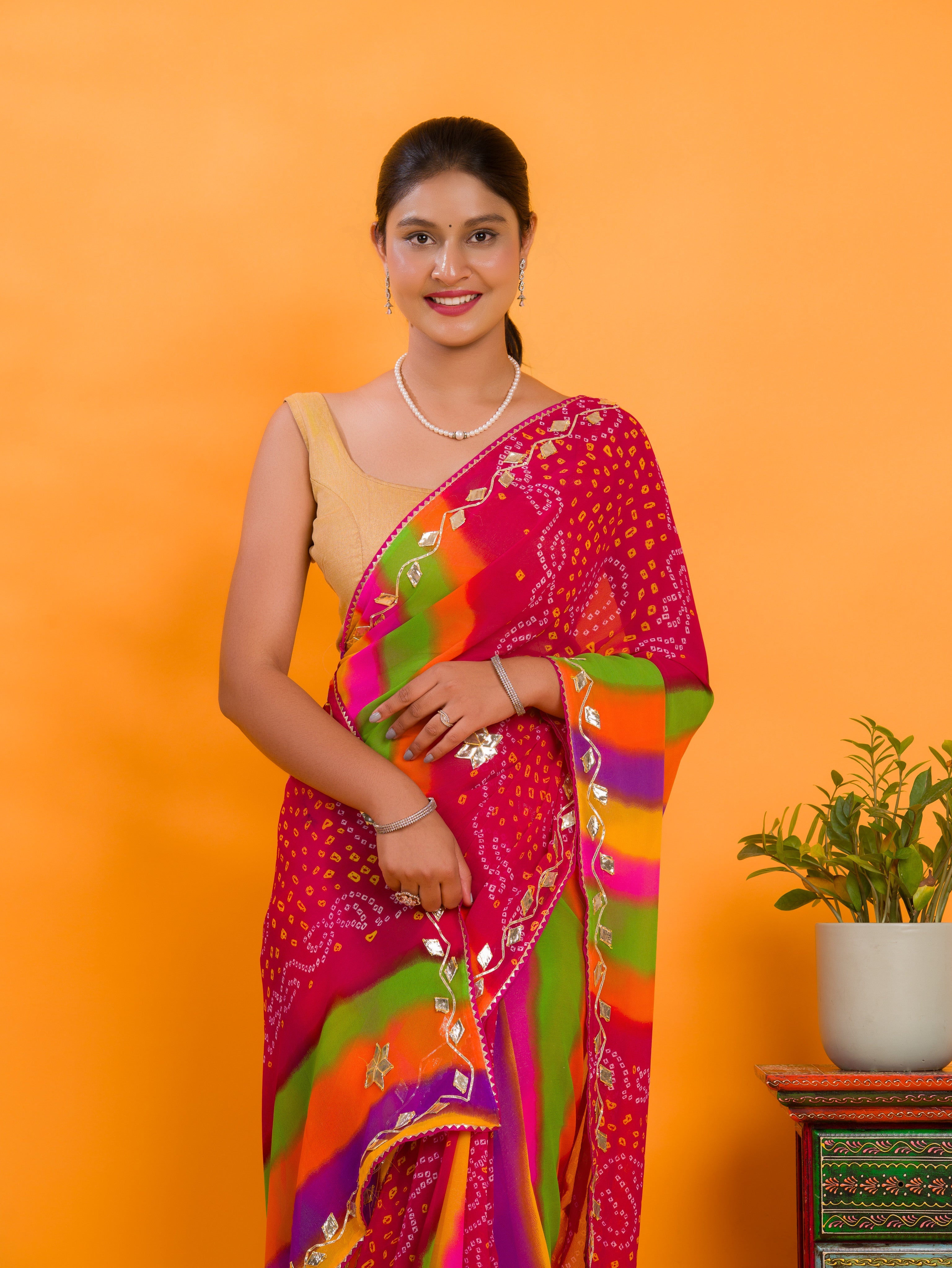 Tanmira New Chiffon Leheriya Style With Gotapatti Work Saree MHS