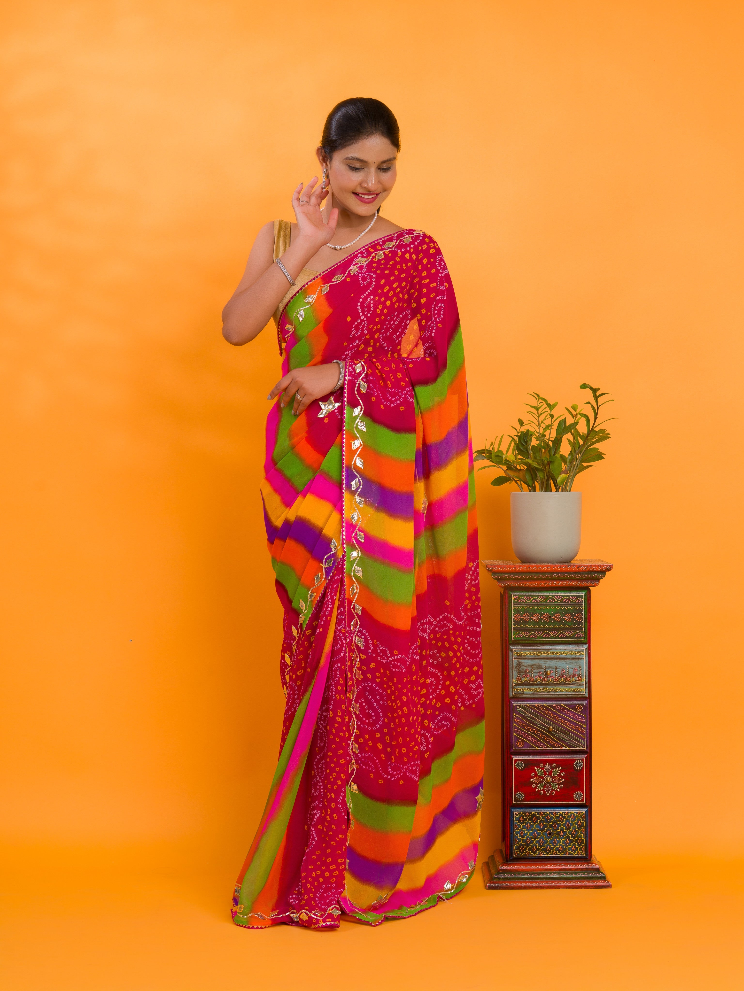 Tanmira New Chiffon Leheriya Style With Gotapatti Work Saree MHS