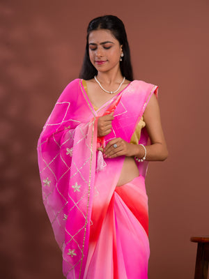 Georgette Multi Colour Gota Patti Work Saree under 1000