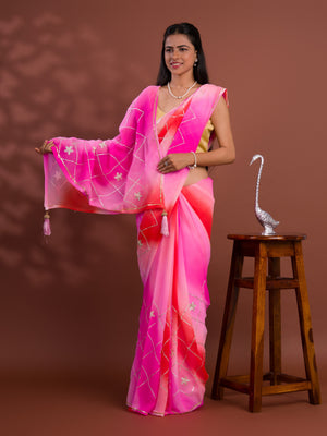Georgette Multi Colour Gota Patti Work Saree under 1000