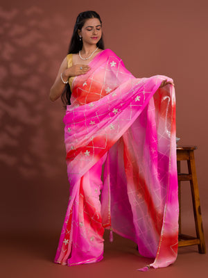 Georgette Multi Colour Gota Patti Work Saree under 1000