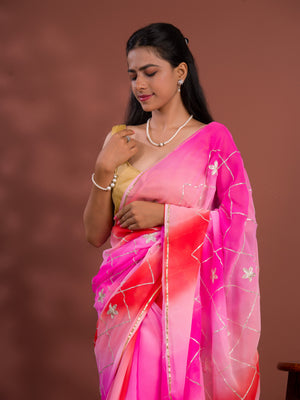 Georgette Multi Colour Gota Patti Work Saree under 1000