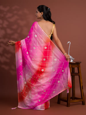 Georgette Multi Colour Gota Patti Work Saree under 1000