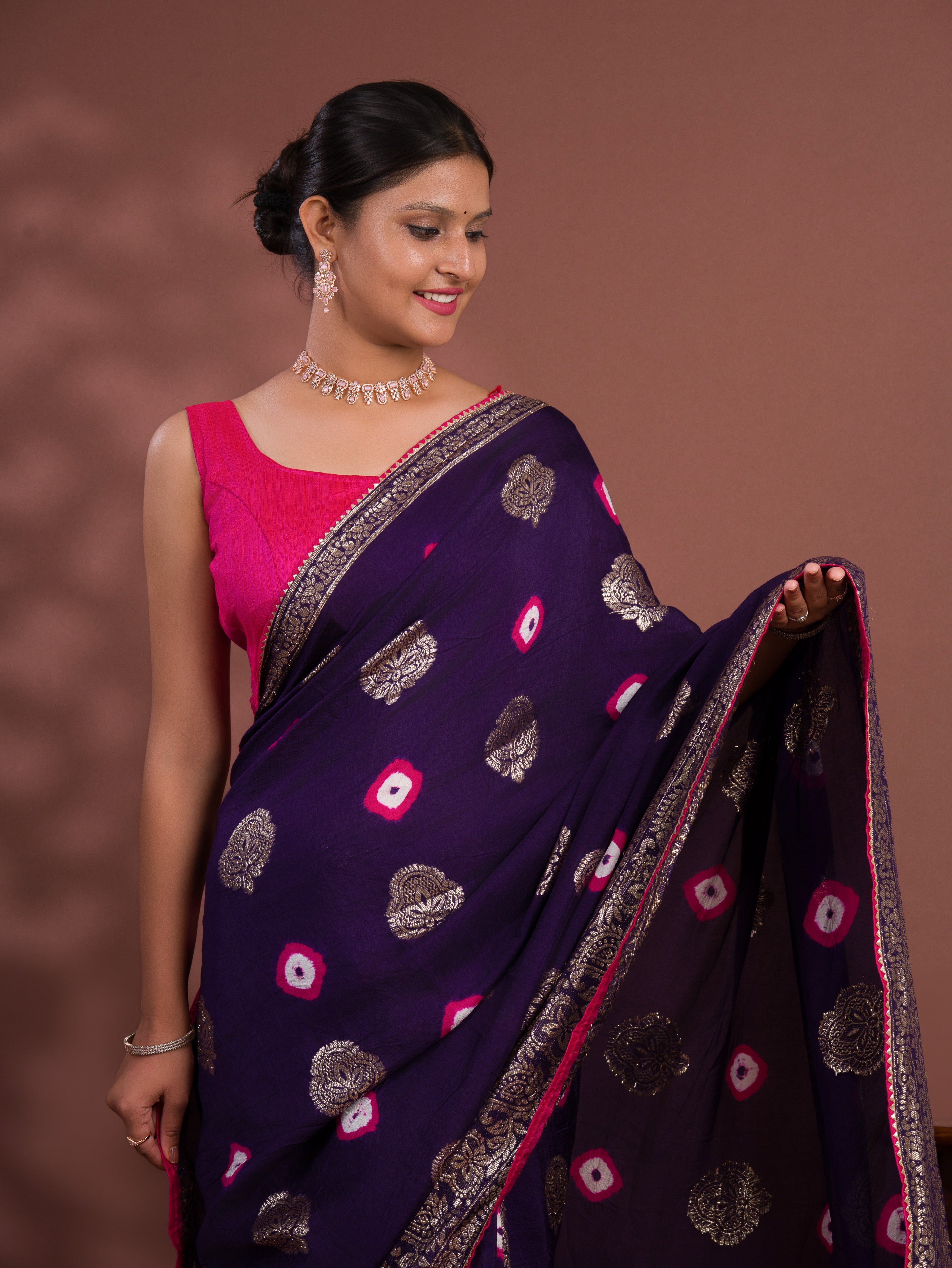 Tanmira New Dola Silk Bandhani Saree with Banarasi Upada Zari Weaving PF