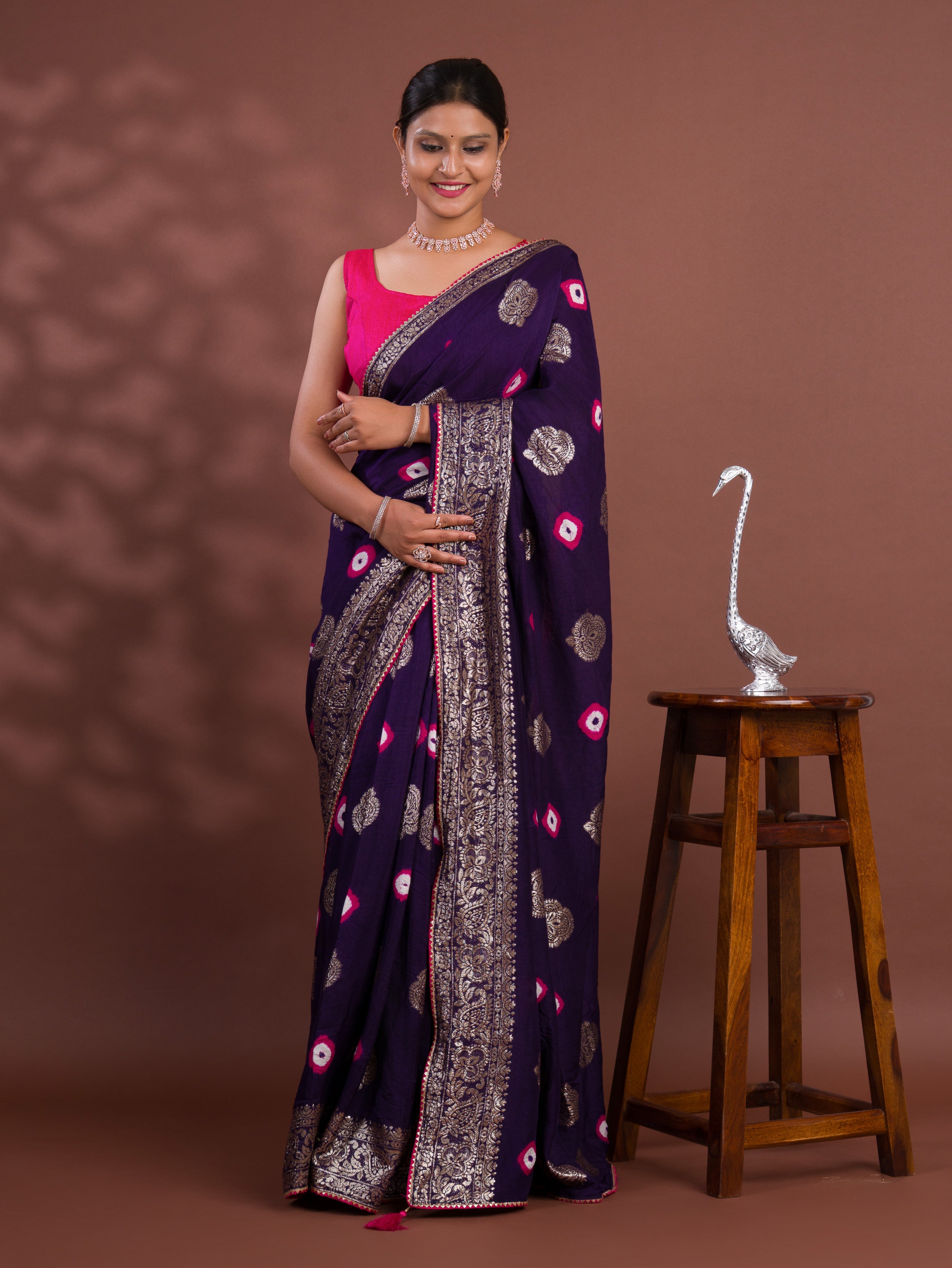 Tanmira New Dola Silk Bandhani Saree with Banarasi Upada Zari Weaving PF