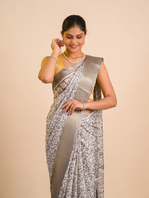 By New Arrival Cotton Silk Batik Printed With Zari Border Work Saree