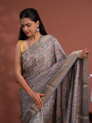 Cotton silk Ajrakh style Saree under 1000