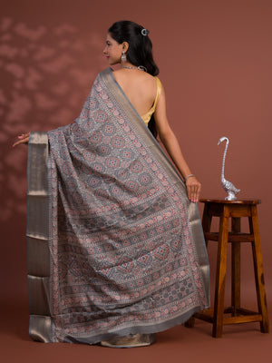 Cotton silk Ajrakh style Saree under 1000