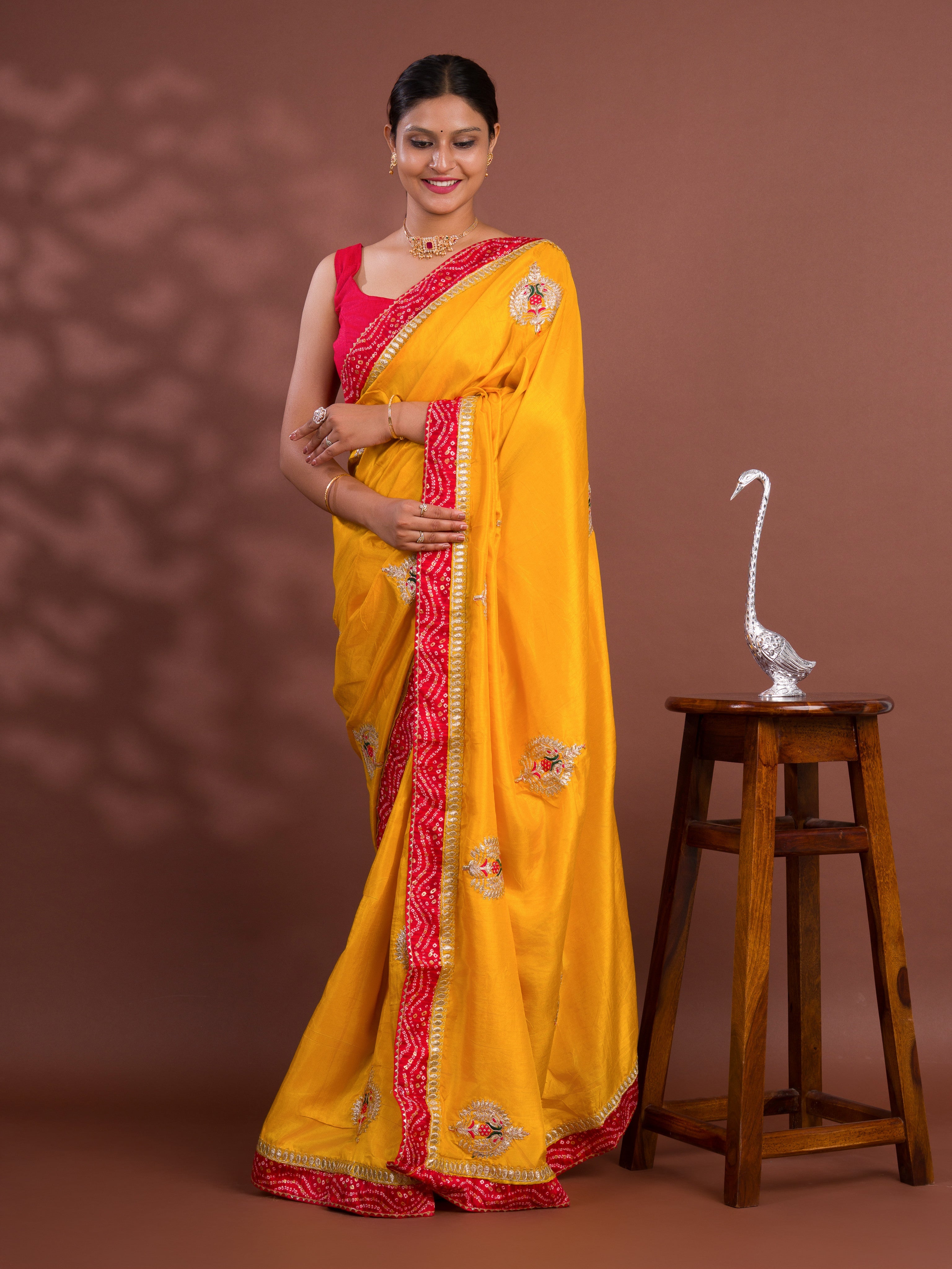 Tanmira New Pure Tissue Silk Bandhej Border Codding Work Saree SWA