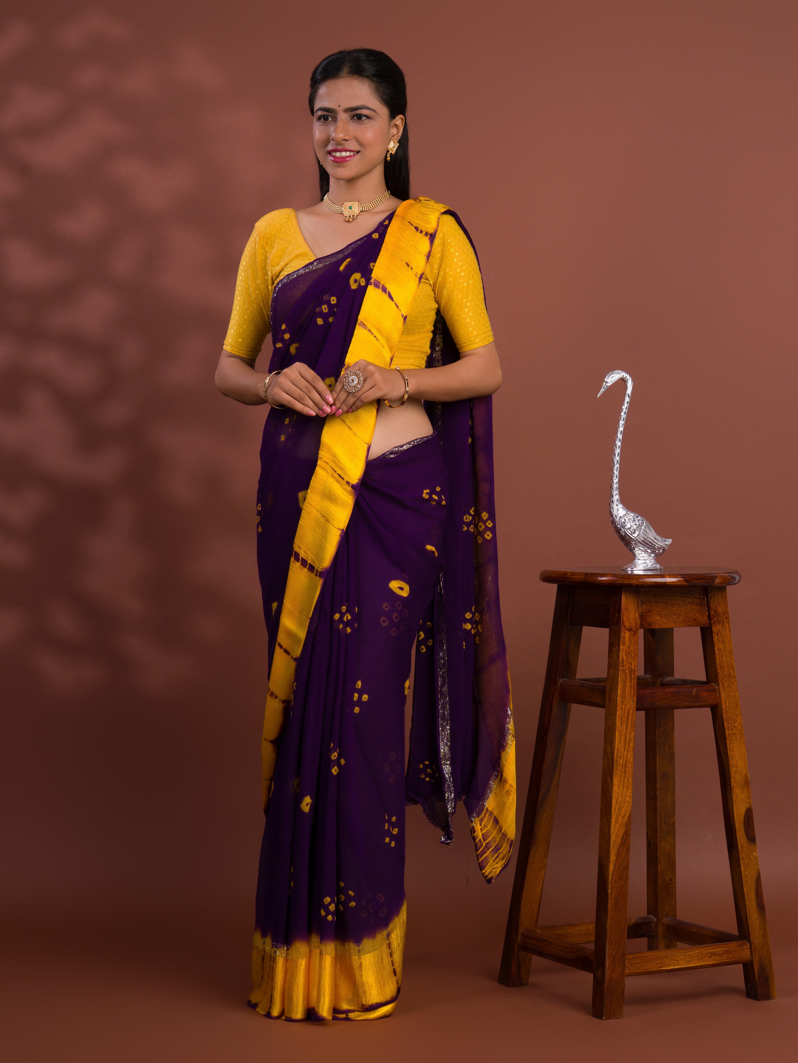 Tanmira New Launch Pure Georgette Gulti Bandhej Satin Patta Border Saree RTK