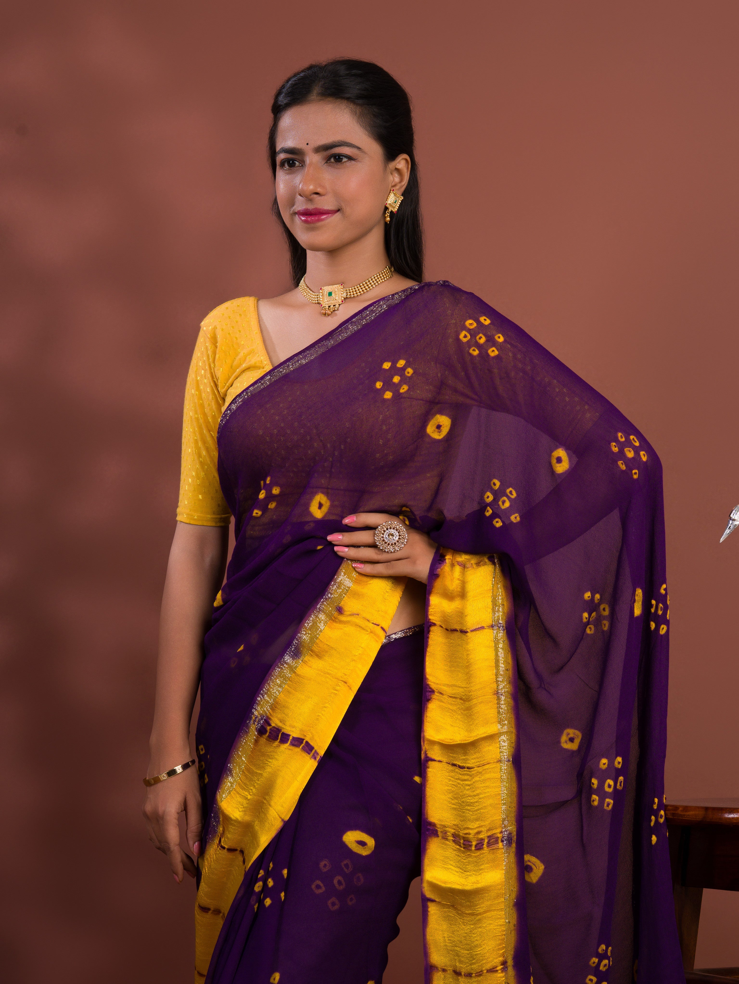 Tanmira New Launch Pure Georgette Gulti Bandhej Satin Patta Border Saree RTK