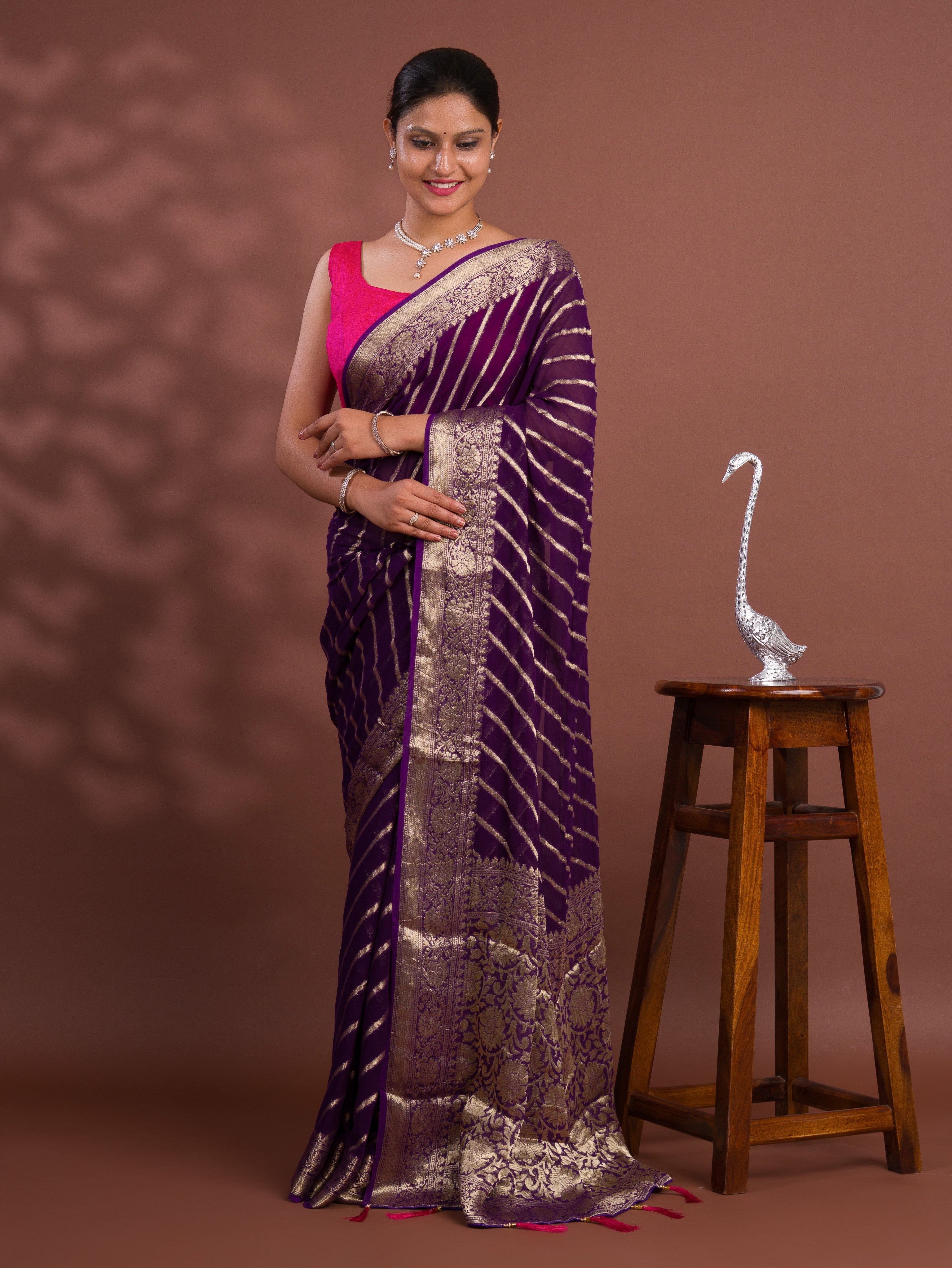 Tanmira New Pure khaddi Georgette Banarasi Handloom Leheriya Zari Weaving Saree MAHA