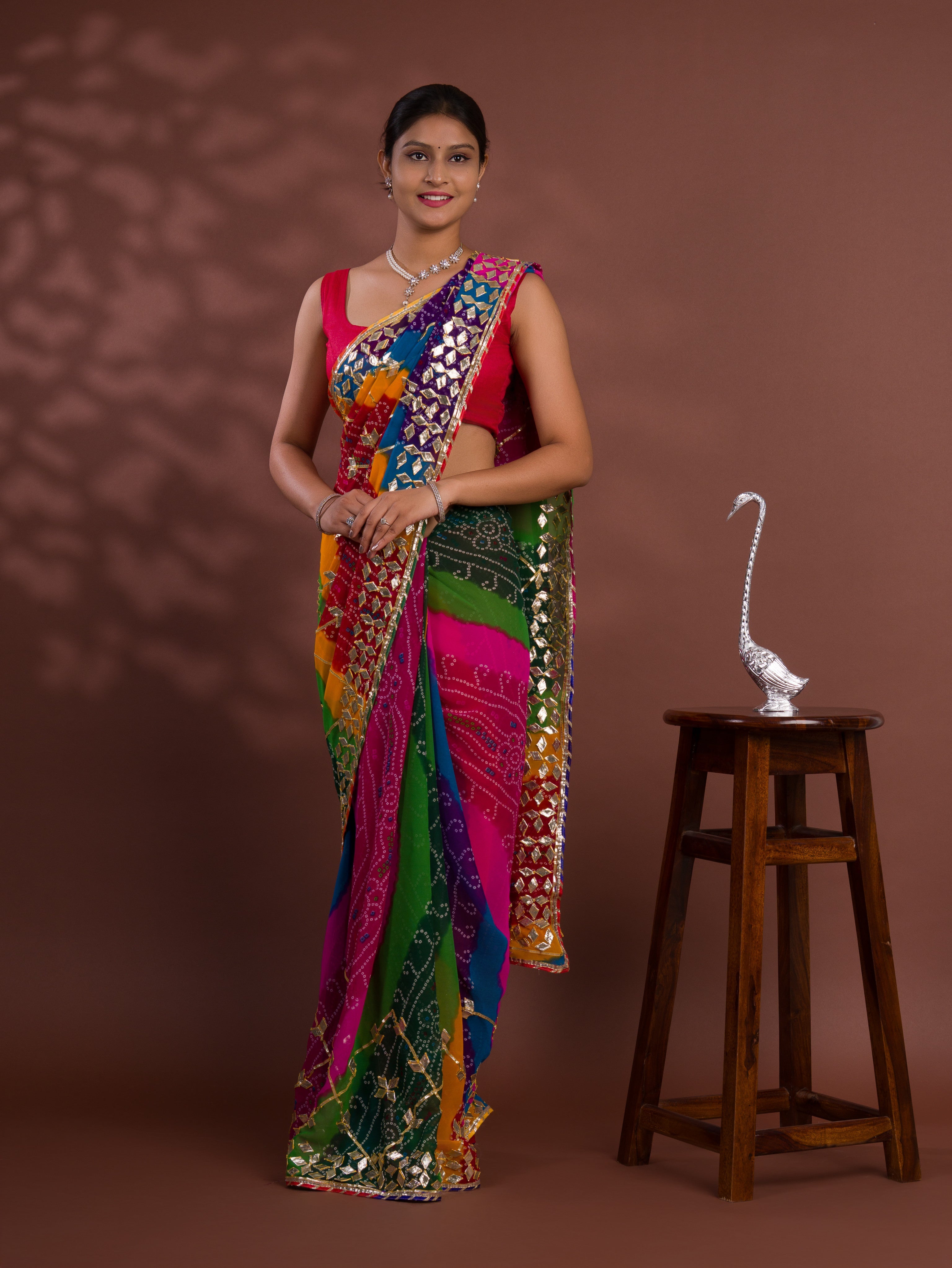 Tanmira Special Pure Georgette Pachranga Bandhej Gotapatti Work Saree MHS