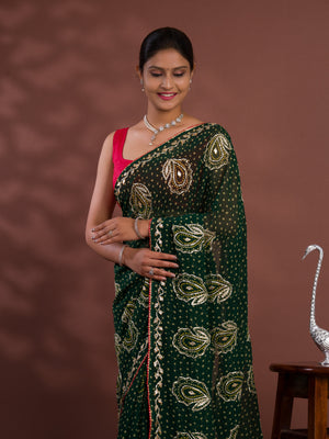 By New Chiffon Bandhani Style With Gotapatti Work Saree