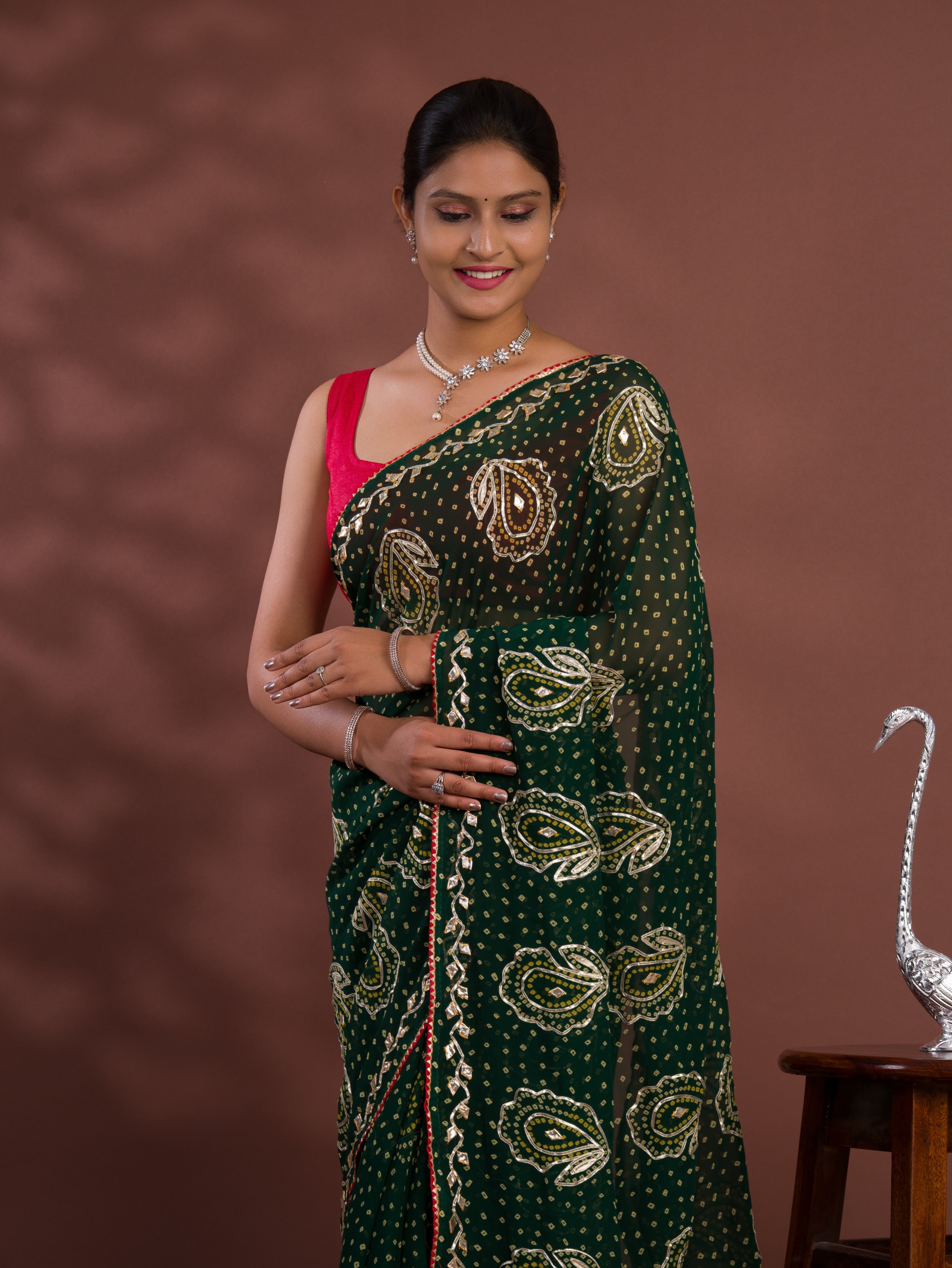 By New Chiffon Bandhani Style With Gotapatti Work Saree