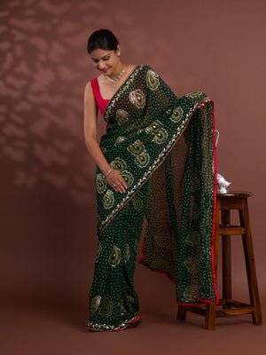 By New Chiffon Bandhani Style With Gotapatti Work Saree
