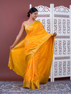 Upada silk Bandhani Zari Work Saree in Yellow colour
