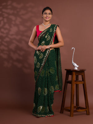 By New Chiffon Bandhani Style With Gotapatti Work Saree