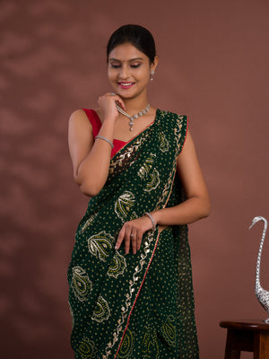 By New Chiffon Bandhani Style With Gotapatti Work Saree