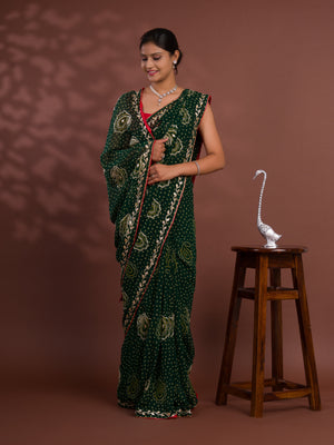 By New Chiffon Bandhani Style With Gotapatti Work Saree