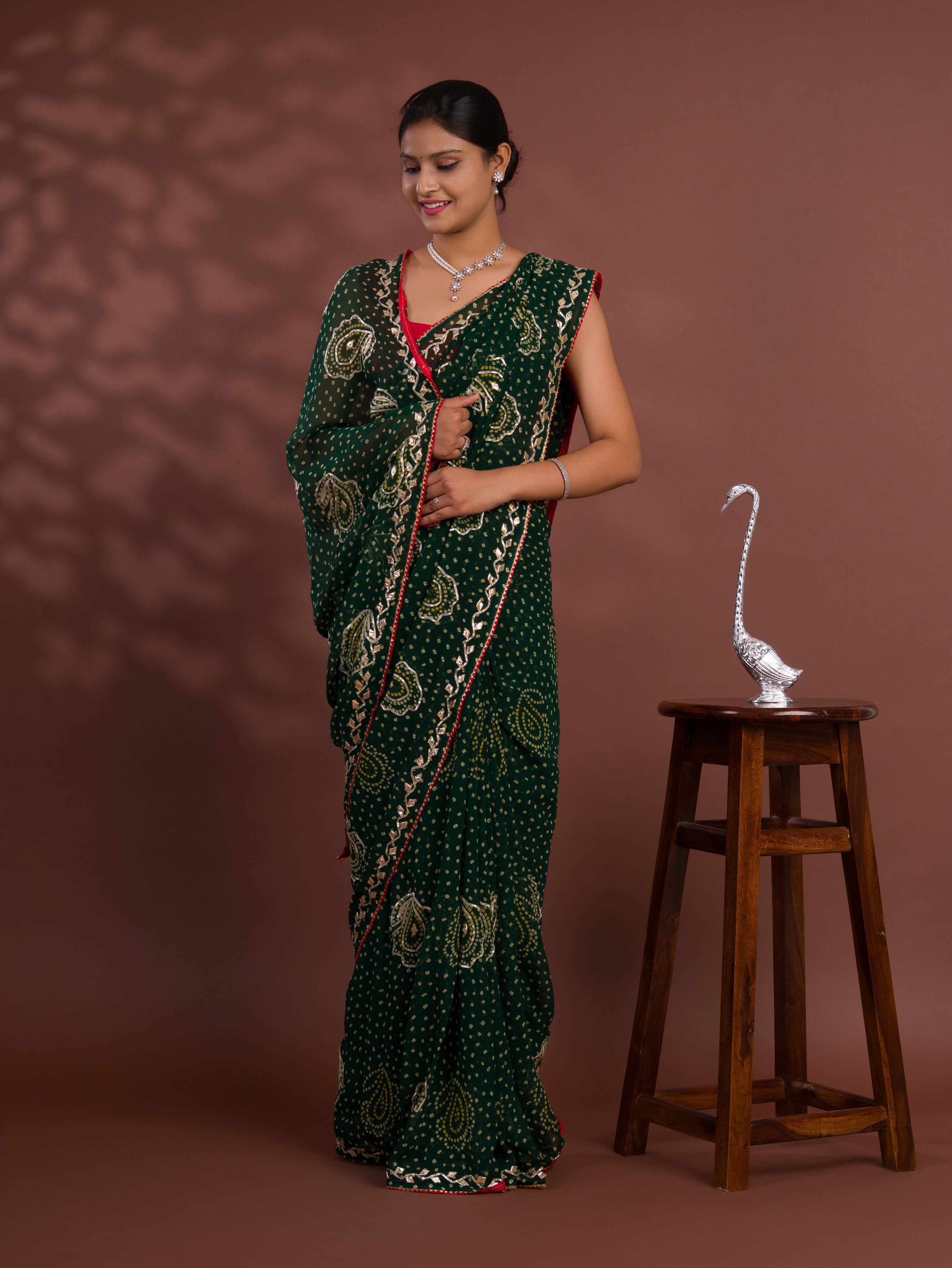 By New Chiffon Bandhani Style With Gotapatti Work Saree