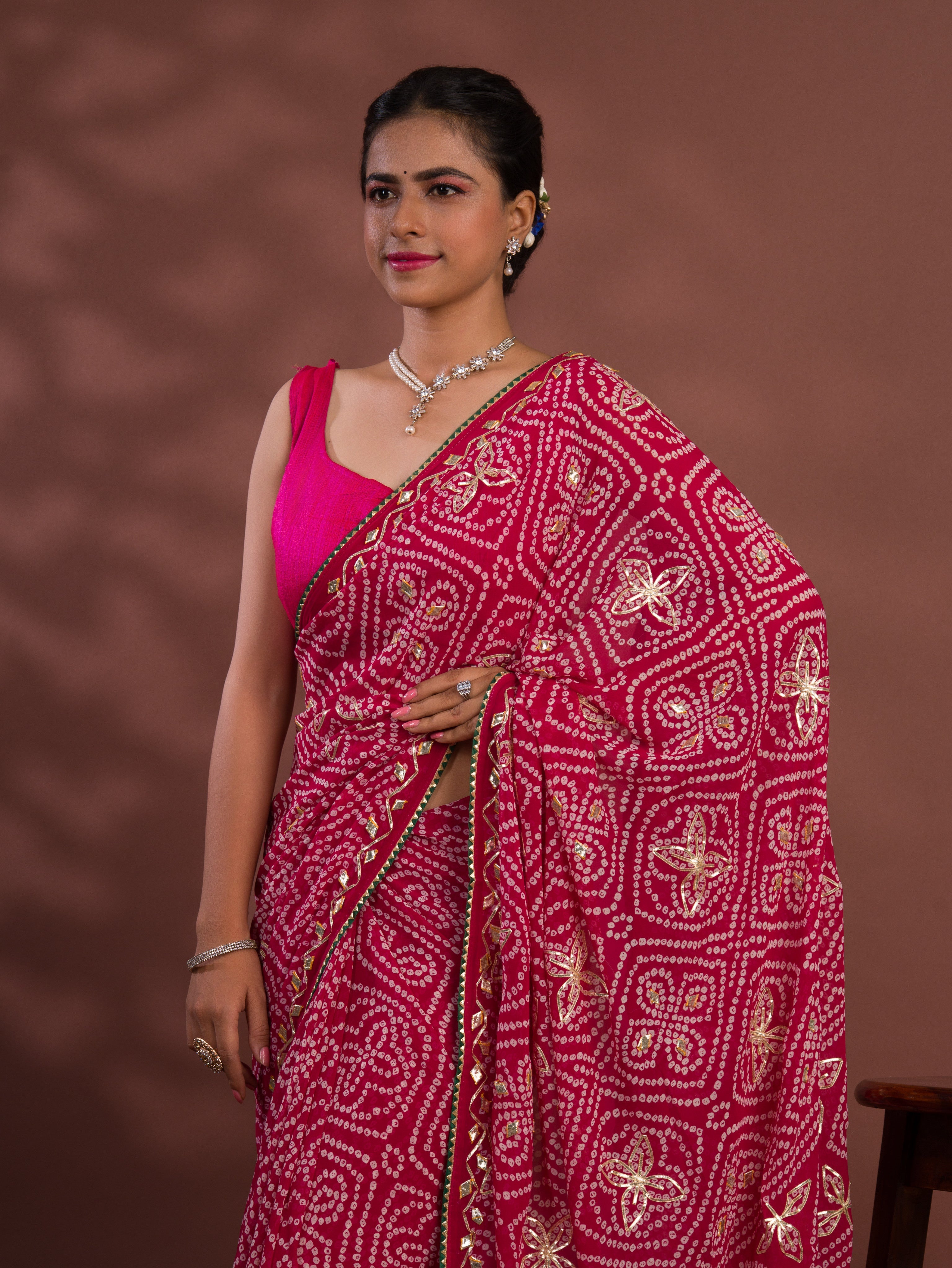 Tanmira New Latest Georgette Bandhani Style With Gotapatti Work Saree MHS