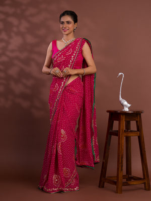 By New Chiffon Bandhani Style With Gotapatti Work Saree