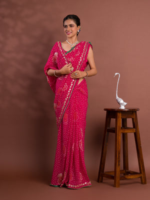 By New Chiffon Bandhani Style With Gotapatti Work Saree